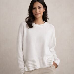 Quince White Organic Cotton Crewneck Sweater | Size M | Minimalist Classic